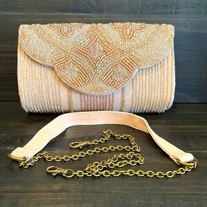 Chic Beaded Clutch with Gold Chain